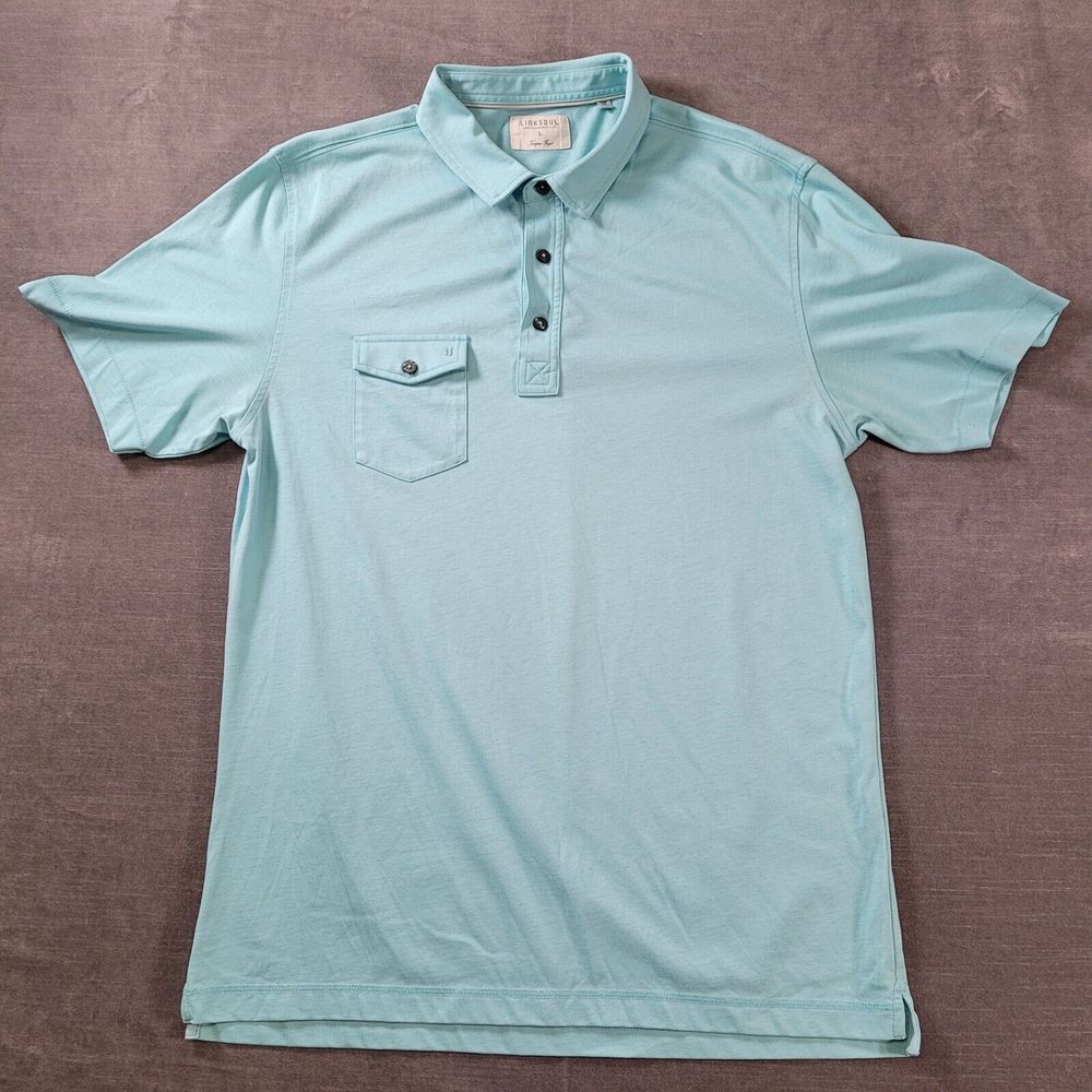 Linksoul Polo Shirt‎ Pocket Teal Golf Mens Size Large Logo